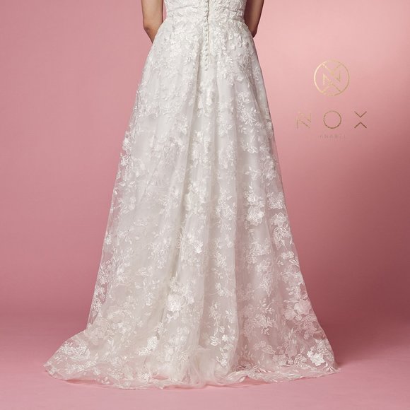 NEW LONG OFF SHOULDER SLEEVELESS A-LINE WEDDING DRESS WITH ZIPPER BACK NX JE922 - Picture 8 of 9